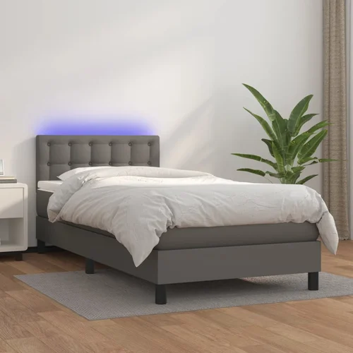 The Living Store Box spring postelja z vzmetnico LED siva 90x200 cm umetno usnje - Box Spring Postelja, (21519373)