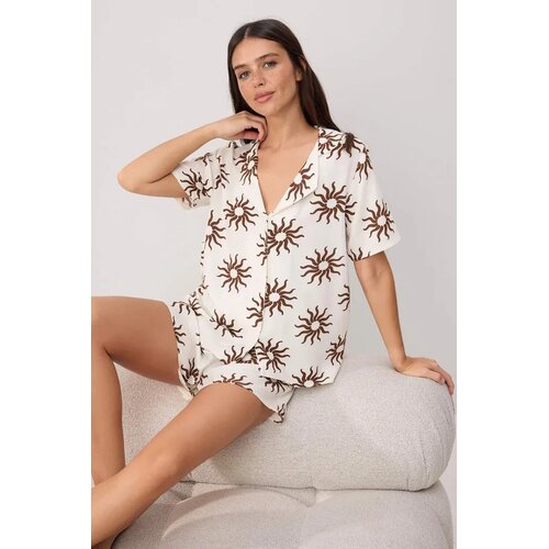 TRENDYOLMILLA ženski set pidžama Thmss26Pt00183, Ecru-Brown / Ecru Cene