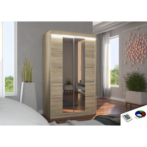ADRK Drsna omara GENUA 120 z ogledalom in LED lujo, 120 cm - SONOMA-SONOMA HRAST Cene