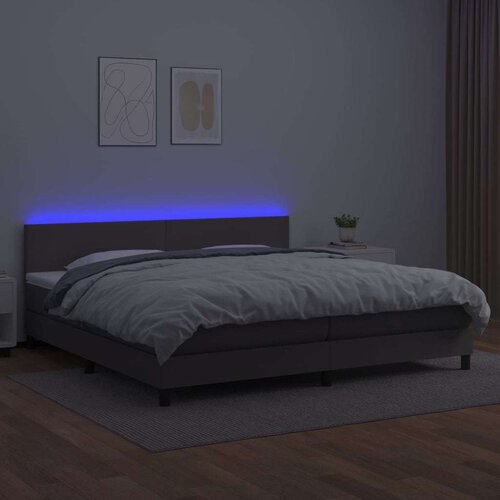  Box spring s madracem LED sivi 200x200cm od umjetne kože Slike
