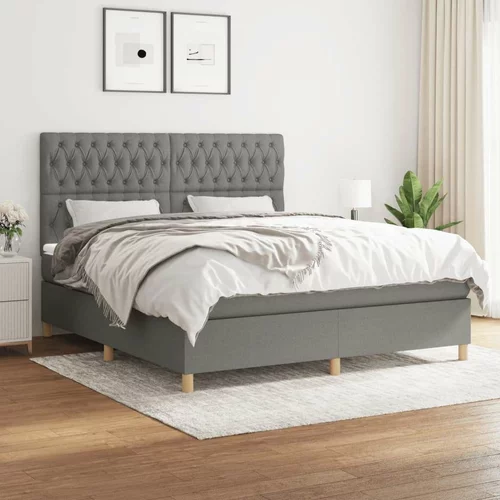  Box spring postelja z vzmetnico temno siva 180x200 cm blago, (20790680)