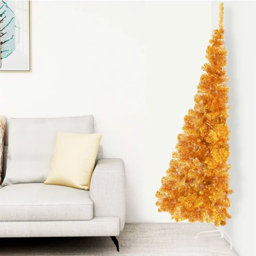  Umjetna polovica božićnog drvca sa stalkom zlatna 210 cm PVC