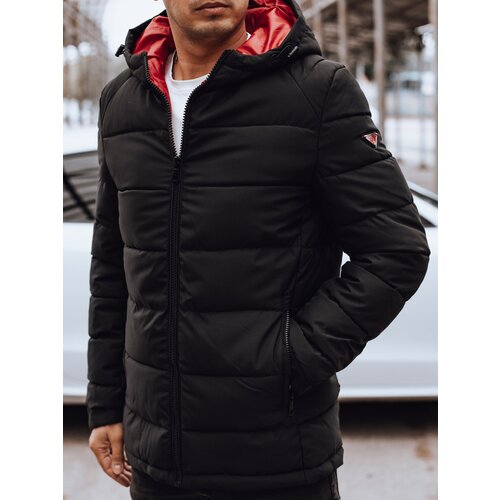 DStreet Kurtka męska zimowa pikowana z kapturem czarno-czerwona Slike