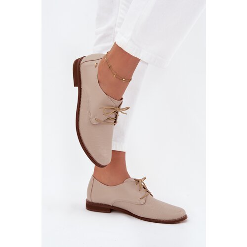 Zazoo Women's Leather Elegant Lace-Up Shoes 4238 Beige Cene