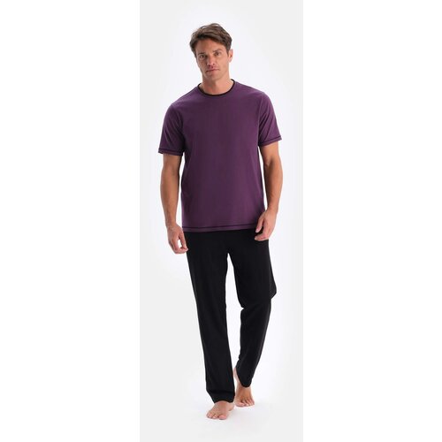 Dagi Purple Short Sleeve Crew Neck T-Shirt Trousers Pajamas Set Slike