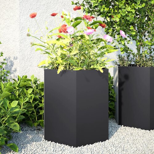 vidaXL Vrtna sadilica crna šesterokutna 46 x 40 x 45 cm čelična Cijene