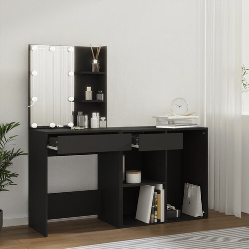 The Living Store LED toaletna mizica z omarico črn inženirski les - LED Toaletna Mizica Z Omarico, (21433611) Slike