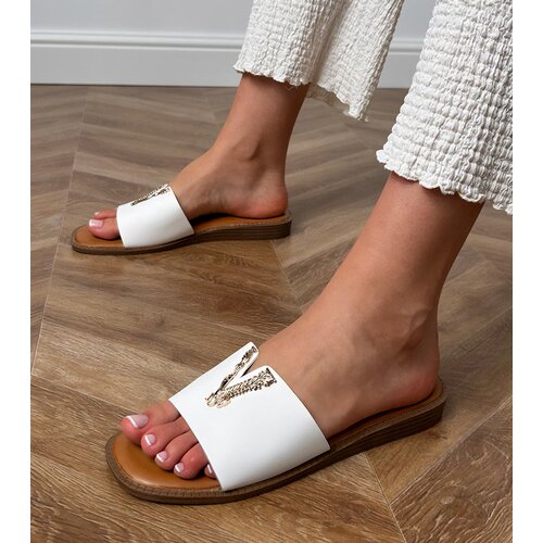 White flip-flops with a golden ornament Flavis Cene