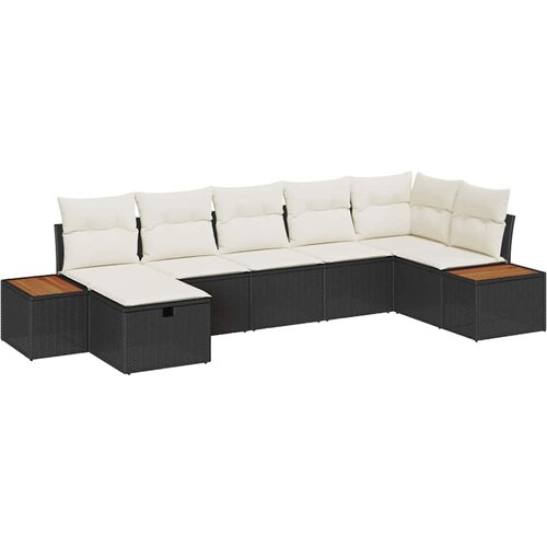 vidaXL Vrtna sedežna garnitura z blazino 7 pcs Črna Poly ratan, (5000135509) Cene