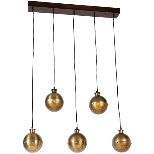 QAZQA Industrijska viseča svetilka iz brona z lesenimi 5 lučmi - Haicha