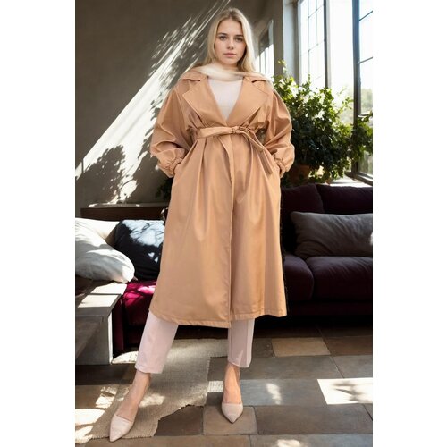 Dewberry 40345 Belted Balloon Sleeve Women Trenchcoat-CAMEL Cijene