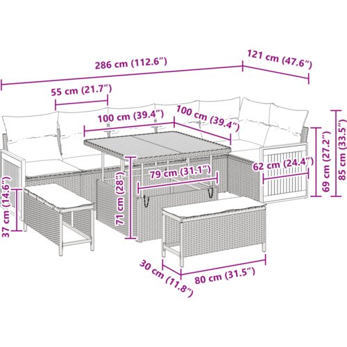 VidaXL 9-dijelni set vrtnih sofa s jastučićima Crni poli ratan Slike