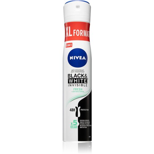 Nivea Black &amp;amp; White Invisible Fresh + Antibacterial antiperspirant v pr&amp;scaron;ilu za ženske 200 ml Slike