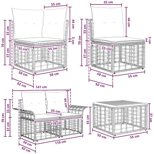  Set vanjskih sofa 9 pcs Crna i tamno siva poliratan - Crna i tamno siva sa stolom Slike