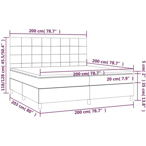  Box spring s madracem LED svjetlosivi 200x200 cm tkanina Slike