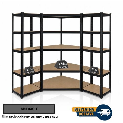  Ugaona polica 180x90x90x40cm, 5x175kg + 2 police 180x40x40cm, 5x175kg antracit Cene