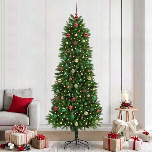 vidaXL Božično drevo med 300 LED z stojalom Zelena 240 cm PE Cene