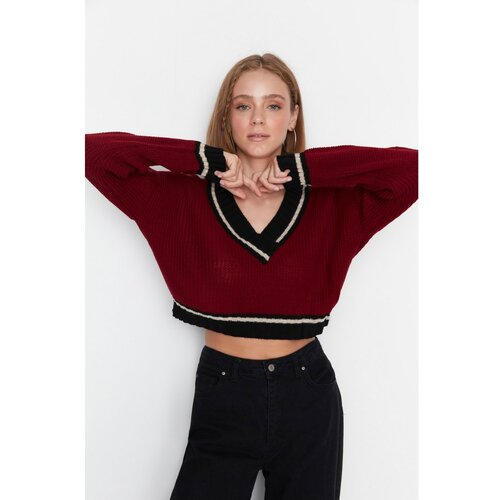Trendyol Claret Red Crop Knitwear Sweater Slike