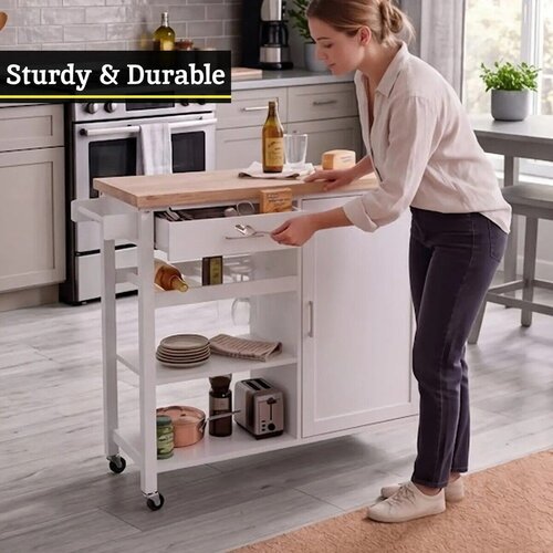 Premier Housewares Kolica za posluživanje na kotačima od masivnog kaučuka 48x105 cm Frankfurt &amp;ndash; Slike