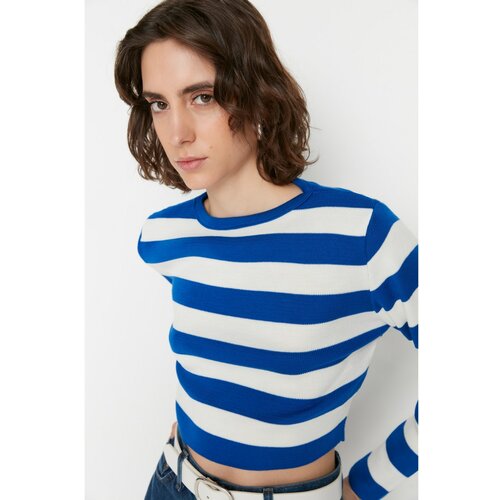 Trendyol Navy Striped Crop Knitwear Sweater Slike