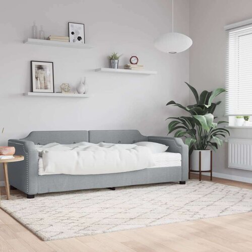  Dnevni krevet s madracem svjetlosivi 90 x 200 cm od tkanine Slike