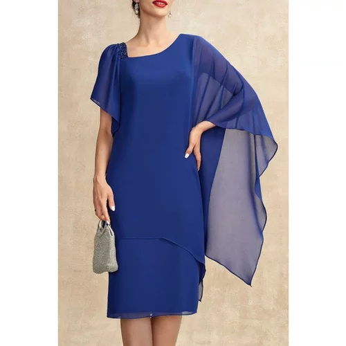 Fenzy Elegantna Midi Obleka Z Bleščicami, Modra