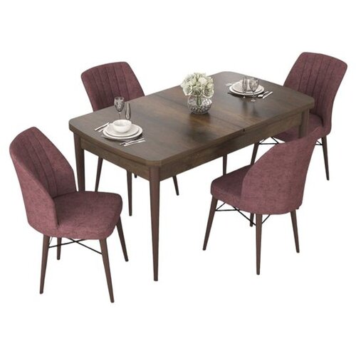 Hanah home trpezarijski set Nef, sto na razvlačenje i 4 stolice, ploča u dekoru drveta Baroque, puder roze tkanina Jerry Cene