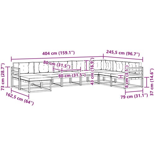  Set vanjskih sofa 8 kom. Prirodna i krem Smeđa 404 x 245,5 x 73 cm Slike