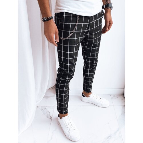 DStreet Black Mens Casual Checkered Trousers Slike