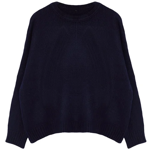 Trendyol Curve Navy Blue Crew Neck Soft Textured Knitwear Sweater