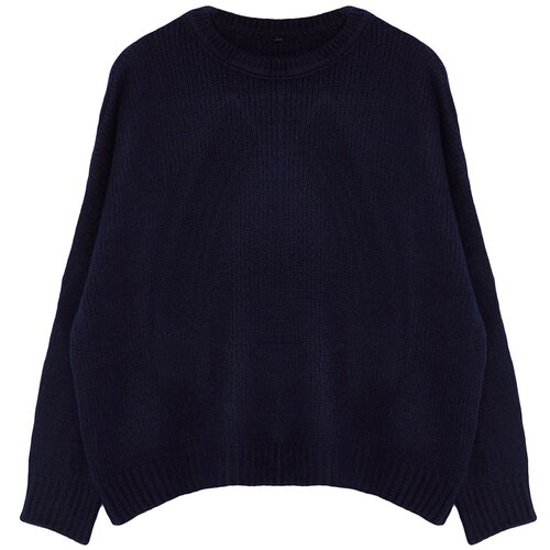 Trendyol Curve Navy Blue Crew Neck Soft Textured Knitwear Sweater Slike