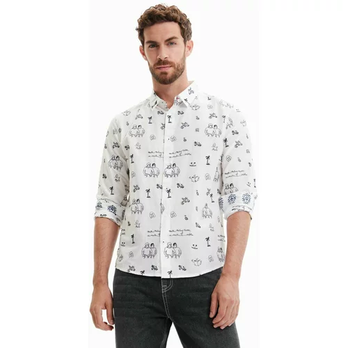 Desigual Pamučna košulja za muškarce, boja: bijela, regular, s klasičnim ovratnikom