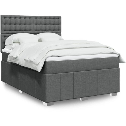 vidaXL Box spring postelja z vzmetnico temno siva 160x200 cm blago Cene