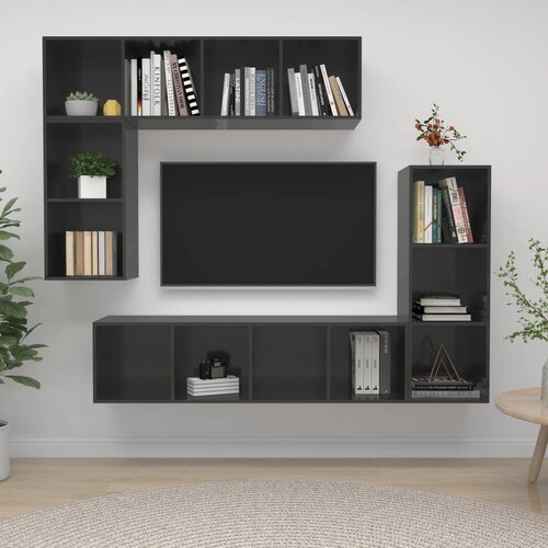 Sijaj 4-dijelni set TV ormarića visoki sjaj sivi od iverice Slike