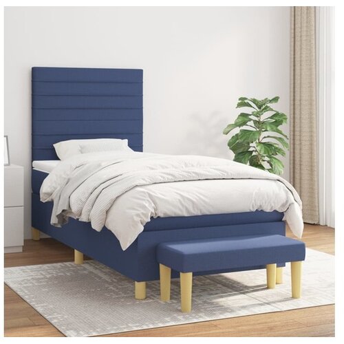  Box spring postelja z vzmetnico moder 90x200 cm blago Cene