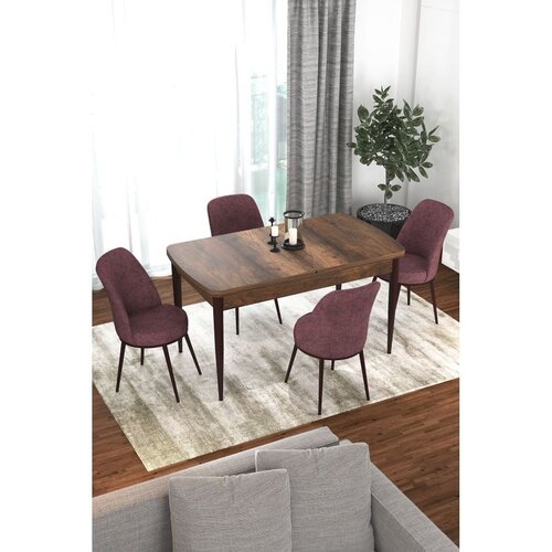 Hanah home trpezarijski set Via, sto na razvlačenje i 4 stolice, ploča u dekoru drveta Baroque, puder roze tkanina Jerry Cene