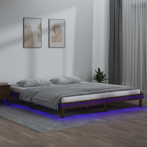  LED Okvir za krevet boja meda drveni 200x200 cm od masivne Cijene