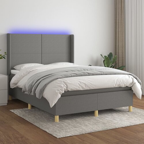 vidaXL Krevet box spring s madracem LED tamnosivi 140x190 cm tkanina Cijene