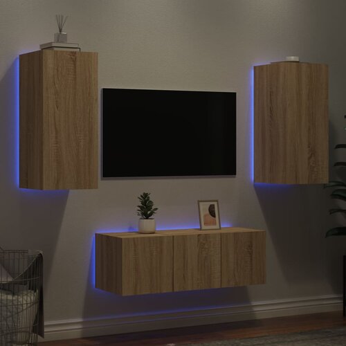  The Living Store Komplet TV omaric LED 4-delni sonoma hrast inženirski les - Stenska TV Enota, (21555919) Cene