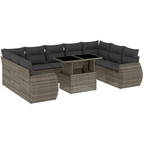 Maison Chic Seti vrtnega pohi&amp;scaron;tva - Vrtna garnitura - Vrtni pohi&amp;scaron;tvo set 10-delna z blazinami siv poli ratan, (21815113) Slike