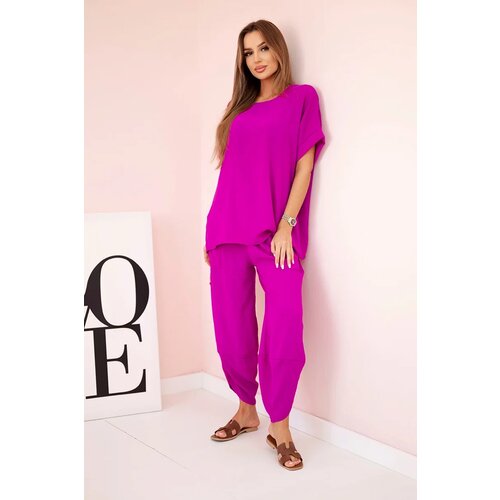Kesi Włoski Viscose blouse + pants set dark purple Slike