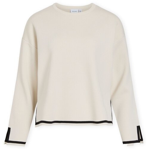 Vila Puloverji Sway Contrast Knit - Birch/Black Bela Slike