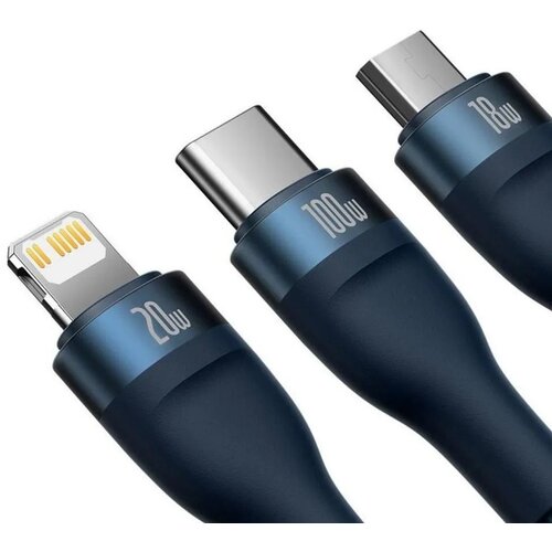 Baseus USB kabel 3u1 Flash Series II USB A to Micro + Lightning 8-pin + Type C 100W 1.2m plavi Slike