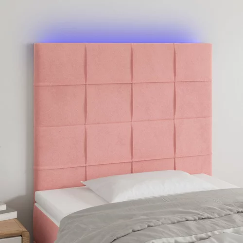 vidaXL LED posteljno vzglavje roza 80x5x118/128 cm žamet