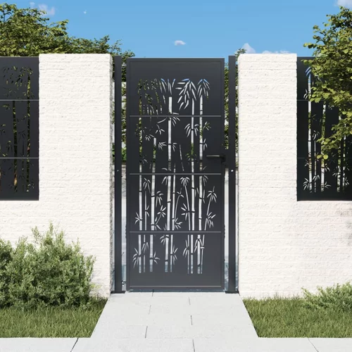 vidaXL Vrtna vrata antracit 105 x 205 cm čelična s uzorkom bambusa