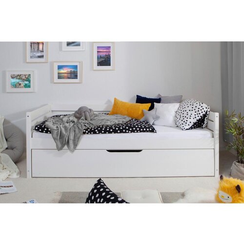 MID.YOU postelja s predalom naomi, 120x200, bor, bela, masivna Slike