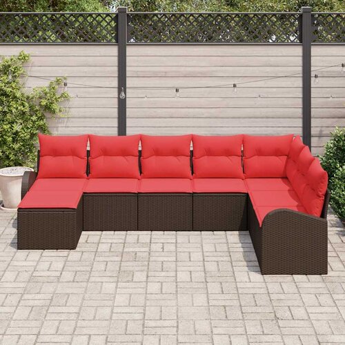  Set sofe 8 kom. Smeđa i crvena poliratan 289 x 179 x 85 cm Slike