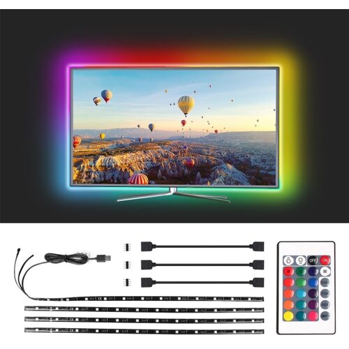 Aigostar set od 4 prigu&amp;scaron;ive led rgb trake 0,5m LED/2,5W/5V IP65 + daljinski upravljač Slike