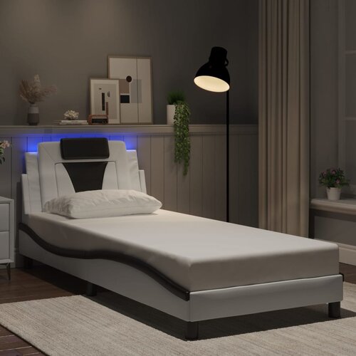 Furnova Posteljni okvir z LED lučkami bel in črn 90x200 cm umetno usnje, (21939383) Slike