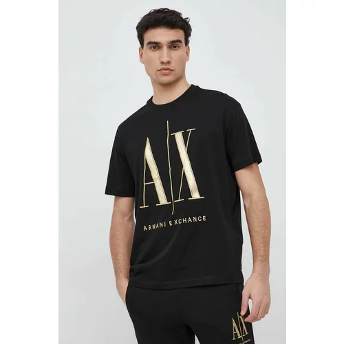 Armani Exchange Bombažna kratka majica črna barva